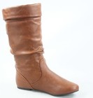 New Women s Causal Pull Up Slouchy Mid Calf Flat Boots Shoes Large Size 7 - 11
