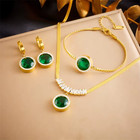 Oem odm Green Zircon Charm Bracelet Necklace Earrings Stainless Steel 18k Gold P