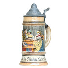 Jw Remy German Beer Stein 700 Tavern Scene   0 4 L   Antique Ca 1905