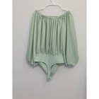 Susana Monaco Mint Green Off Shoulder Pleated Balloon Sleeve Bodysuit Large