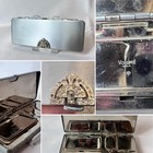 Art Deco Volupte Compact Silvertone Triple Vanity Mirrored Powder Rouge Box