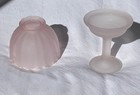 Vtg Frosted Pink Glass Fairy Lamp Candle Holder 2pc Pedestal 6    Taiwan As Is