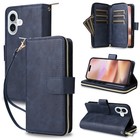 For Iphone 16 15 14 13 12 11 Pro Max Case Leather Wallet Zipper Flip Cover Shock
