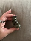 Miniature Porcelain Cat kitten Figurine Sitting Gray Tabby With White