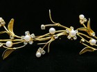 Gold Bridal Rhinestone Crystal Pearl Flower Wedding Tiara Hair Comb 5261