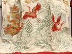 Japanese Kimono Uchikake Vintage Gorgeous Robe White Red Crane Treasure Ship
