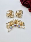 Weiss Brooch Earrings Demi Parure Golden Rose Mid Century Glamour Bride Wedding
