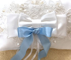 Wedding Ring Bearer Pillow White Lace Pearl Cushion White Bow Flowers Keepsake