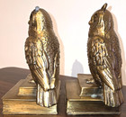 Vintage Mcm Owl Bookends Philadelphia Manufacturing Heavy Metal Gold Brass Set