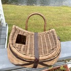 Vintage Wicker Leather Fly Fishing Trout Fish Creel Basket Pouch Fishing