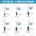180pcs Aluminum Dome Head Blind Pop Rivet Assortment Set 5 32 3 16  1 8  6 Sizes