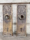 Lot Of 2 Antique 1890s Heavy Ornate Cast Bronze Victorian Door Knob Back Plates