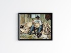 Black Basket Weaver And Dog  Elderly Man Weaving  Vintage Art Reproduction