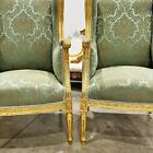 French Louis Xv Style Vintage Green Bergere Wing Chair With Gold Details