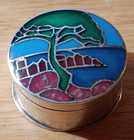 Vintage Sterling Silver Cloisonn   Enamel Pill Box - Mediterranean Coastal Scene