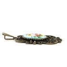 Antique  Sterling Victorian Filigree Ornate Enamel Rose Paint Statement Pendant