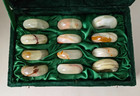 Set 12 Vintage Onyx Napkin Rings In Original Green Velvet Case