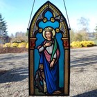 Antique Stained Glass Church Panels Saint Catherine And Saint Augustine Pair