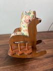 Vintage Sewing Wood Rocking Chair Pin Cushion Thread Spool   Needles