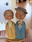 Vintage Anri Italy Carved Wood Bottle Stopper Mechanical Kissing Couple Sticker 