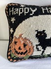 Vtg Halloween Black Cat Pumpkins Jack O Lantern 8x6    Needle Point Throw Pillow