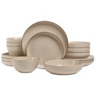 Over   Back Options 16-piece Dinnerware Set  Glazed Stoneware  Beige  New