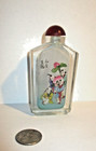 Vintage Reverse Painted Snuff Bottle Encased In Cut Glass Peach Festival