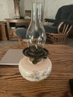 Rare Antique Clark   s Patent Fount Etched Glass Oil Lamp W  Shade Victorian 1880s