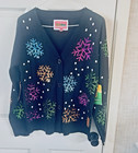 Tipsy Elves Womens Black Ugly Christmas Sweater Snowflakes Button Medium New Aaa