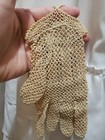 Antique Victorian Gloves Lace Crochet Ecru Cuffed Mesh Lace Ladies  Small Tatted