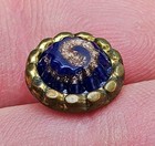 Antique Victorian Cobalt Blue Glass Brass Gold Aventurine  Buttons Set Of 6