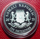 2013 Somalia  African Wildlife Elephant 100 Shillings Coin 1 Oz 999 Fine Silver