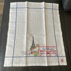 New Yves Delorme Paris Tea Towel Embroidered Eiffel Tower Cotton Linen 23x27 5
