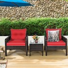 3 Pcs Outdoor Patio Rattan Conversation Set Garden Furniture Cushioned Sofa Red