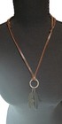 Vintage Boho Leather Cord Necklace Adjustable Double Feather Charm Pendant 30in