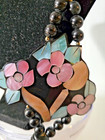 Vtg Lee Sands Mother Of Pearl Inlay Flower Necklace  Brooch Pin