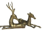 Vintage Mcm Solid Brass Deer Resting Buck And Doe Reindeer Heavy Detailed 7   