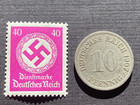 Historical Antique- German 10 Pfennig Coin With Famous Ww2 Official Unused Stamp