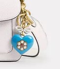 Nwt Coach Resin Heart Bag Charm Keychain Key Ring Fob Brass   Blue Multi Cbh12