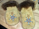 Vintage Canadian Cree Indian Handmade Beaded Moose  Rabbit  Beaver Boots Mittens