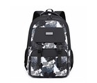 Kids Black White Gray Camo Polyester Backpack Zipper Pockets Adjustable Straps