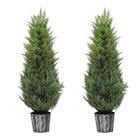 Oaurkea 2pcs 4ft Uv Resistant Faux Cedar Topiary Trees Artificial Christmas Tree