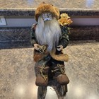 Vintage Father Christmas Santa On Sled Figurine     11      Faux Fur Trim  Velvet