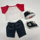 Build A Bear Hugs Red White Shirt Top Black Denim Jeans Shoes Boy Teddy Clothes