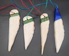 Vintage Santa Christmas Ornaments Folk Art Hand Carved Wood Skinny Signed 1991