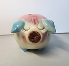 Vintage Hull Pottery Corky Pig Piggy Bank 1957 Pink Blue Cork Usa