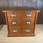 Antique Vintage 6 Drawer Wood Card File Apothecary Library Smalls Cabinet 
