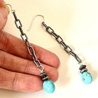 Long Navajo Turquoise Earrings 3 25in Sterling 925 Dangle Navajo Matte Chain
