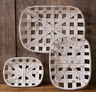 New Primitive Farmhouse Antique White Tobacco Baskets 3pc Rectangle Hanging Aged