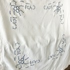 Vintage Embroidered Tablecloth 52x44 Blue White Floral Boho Cottagecore Linen